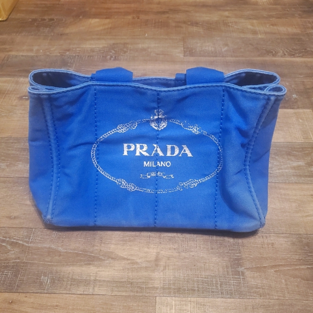 Prada Blue Canvas Canapa Tote